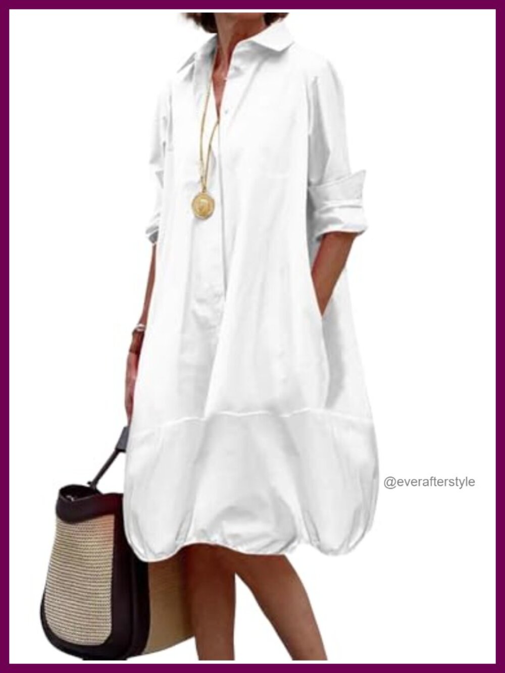 Women's Long Sleeve Button Up Shirt Dress Casual Loose Fit Midi Dress with